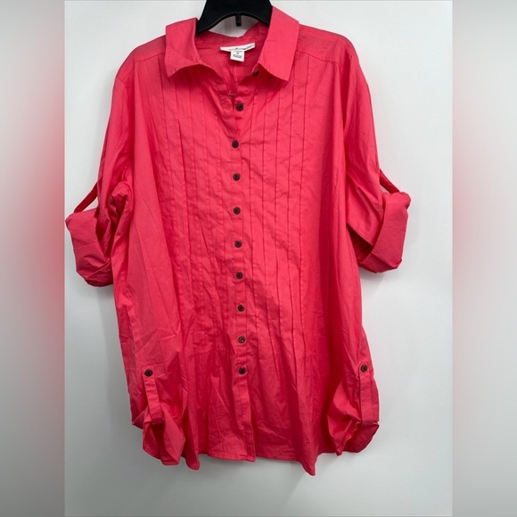 Serengeti Coral Cotton Blend Pleated Button Tunic Top Womens Size 1X - Picture 1 of 3